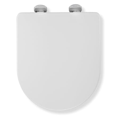Image of Croydex Eyre Soft Close Toilet Seat D Shape - Quick Release Button for Easy Cleaning and Adjustable Hinges with Top and Bottom Fixings Included, Antibacterial Treated Surface (White D-Shape)