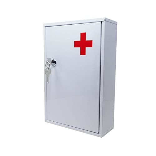 Image of AuraHome® Secure Medical Storage Lockable Box First Aid Medicine Emergency Metal White Gloss Bathroom Cabinet Wall Mounted Safe Secure Medicine & Valuables complete with fixings & 2 keys