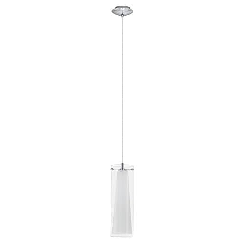Image of Eglo Pinto Pendant Lamp, Chrome-Coloured Steel, Clear and Matt Opal Glass Ceiling Light, Dinning and Living Room Lighting, E27 Socket
