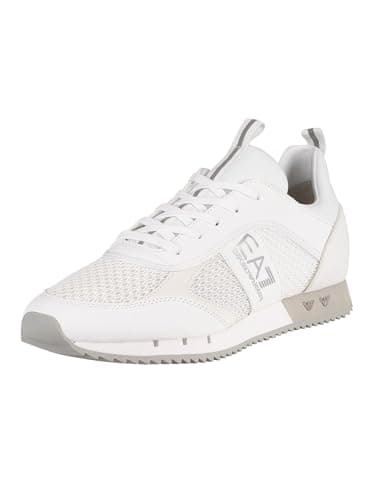 Image of EA7 Men's Woven Trainers, White/Silver, 8.5 UK