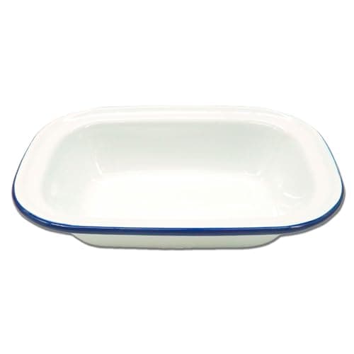 Image of Zenker Enamel Large Pie Dish, Vintage Design, Baking and Roasting Tin, for Roasts, Pies and Pastries, Lightweight, Easy to Clean, Air Fryer Compatible, PTFE and PFOA Free, 25.8x19cm, White and Blue
