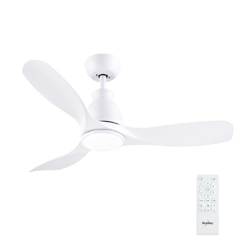 Image of Newday 42 inch White Ceiling Fan with Light and Remote Control, Quiet Fan Light Ceiling with 3 Blades, Stepless Dimmer, Sleep Mode, Memory Function, Reversible for Bedroom Living Room Kitchen Terrace