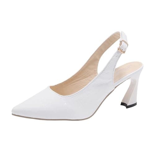 Image of Light Summer Style Women's Fashion With Heel Shoes Pointed Buckle Sandals (White, 6.5) for Everyday Wear