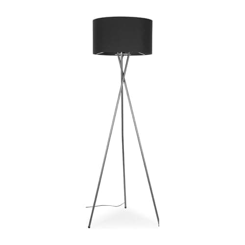 Image of MiniSun | Modern Polished Chrome Metal Tripod Floor Lamp with a Dark Grey Shade | Home Décor, Bedside & Desk Lamp