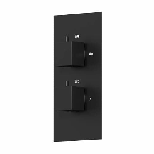 Image of Architeckt® Thermostatic Bathroom Shower Mixer Valve Concealed Dual Twin Outlet Wall Mounted Square Controls Diverter Modern, Matt Black