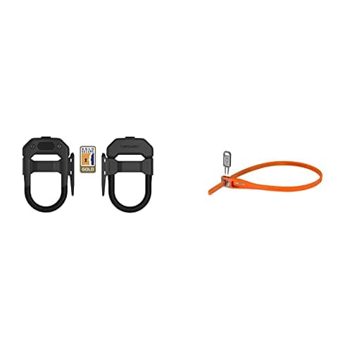 Image of Hiplok DXF Sold Secure Gold U Lock and Frame Bracket, Black, Locking Area: 15cm X 8.5cm & Z LOK Armoured Security Tie & Bike Lock, Orange