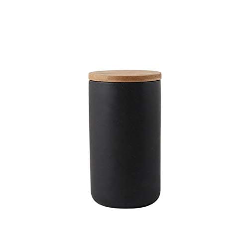 Image of Popowbe Ceramic Coffee Canister Airtight with Sealed Bamboo Lid Kitchen Food Storage Jar Container for Coffee Tea Caddy,Black/1000ml