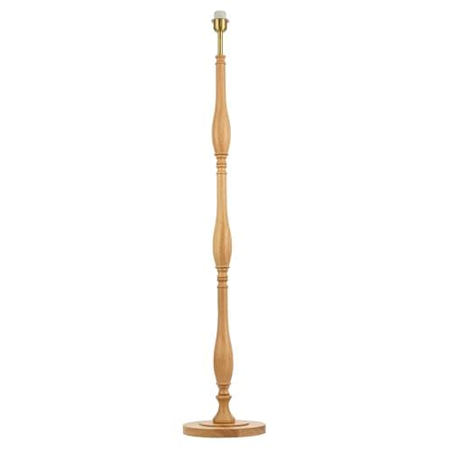 Image of Happy Homewares Traditional and Classic Oak Wood Floor Lamp Base with Sleek Triple Segment Design | 133cm x 25cm | Inline Foot Switch on White Cable