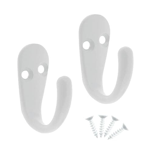 Image of Select Hardware HK0220B 2X Single Robe Coat Hooks with Screws, White, Door & Wall Mountable Clothes Hanger for Bathroom Bedroom Living Room Hallway (Pack of 2)