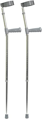 Image of Aidapt Large Adjustable Height Aluminium Lightweight Walking Elbow Crutch with Anti Slip Ferrule Feet to Aid Stability and Confidence when Walking Aid Sold as a Pair, Silver