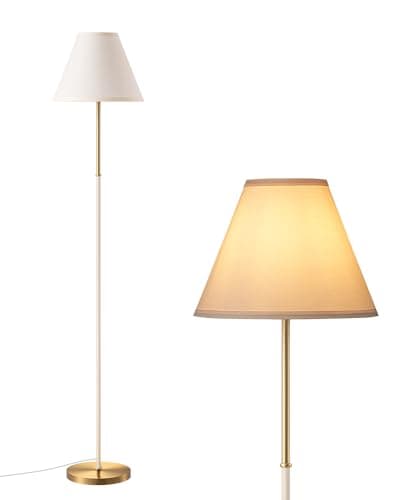 Image of EDISHINE Retro Floor Lamp for Living Room, Tall LED Standing Lamp with Linen Lampshade, E27 Base, Foot Switch, 2700K Bulb Included, Cream White