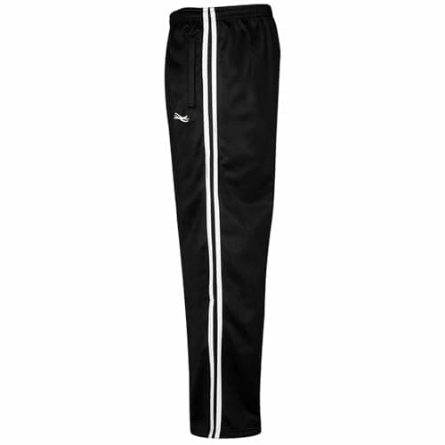 Image of Men's Silky Tracksuit Bottoms – Lightweight Open Hem Joggers with Zip Pockets, Elastic Waist & Striped Design – Gym, Running & Casual Wear (Stripe Black-L)