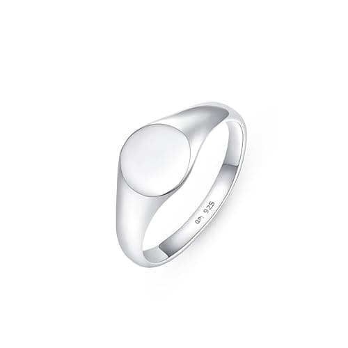 Image of Amberta Solid 925 Sterling Silver Signet Ring for Women | Pinky Ring for Women | Silver Stackable Rings: Size R Plain Ring
