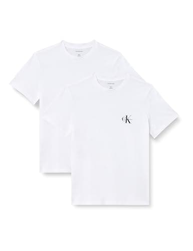 Image of Calvin Klein Women’s 2 Pack Short Sleeve Round Neck Logo T-Shirts, White (Brilliant White), L