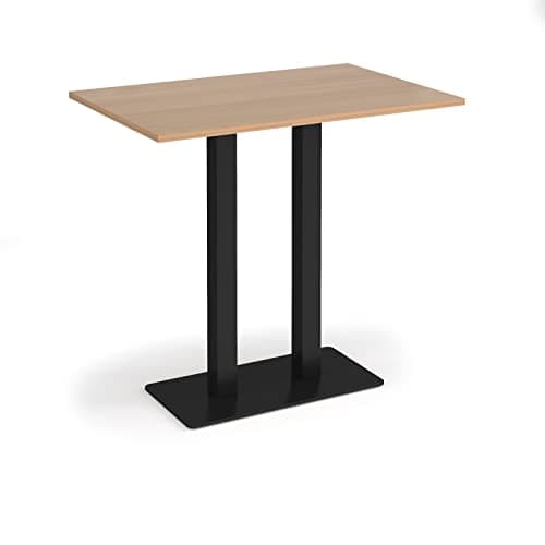 Image of Mr Office Eros rectangular poseur table with flat black rectangular base and twin uprights, 1200, Beech