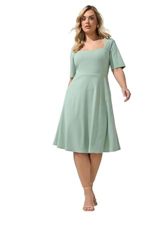 Image of Yours London Curve Sage Green Panel Skater Dress - Women's - Plus Size Curve
