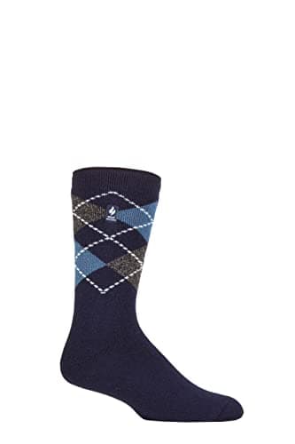 Image of HEAT HOLDERS SOCKSHOP Mens 1.6 TOG Lite Striped, Patterned & Argyle Socks Pack of 1 Lyon Argyle Navy 6-11