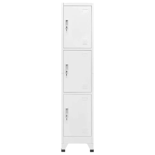 Image of GeenYuu Steel Locker Cabinet with 3 Compartments 38 x 45 x 180 cm Lockable with Name Plate Frame Ventilation Openings Ideal as Storage Cabinet for Office, Workshop, Basement, Hallway