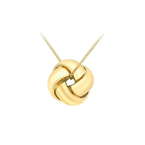 Image of CARISSIMA Women's 9 ct Yellow Gold Four Way Knot Pendant on Cut Curb Chain of Length 46 cm