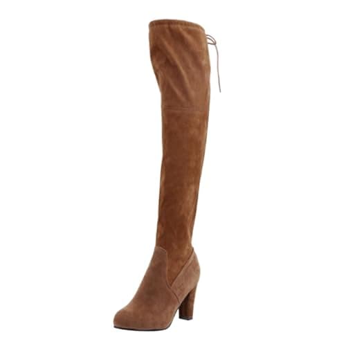 Image of Generisch Foreign Trade New Plus Size Long Boots for Women High Heeled Pointed Over the Knee Boots with Lacing Back, brown, 10 UK