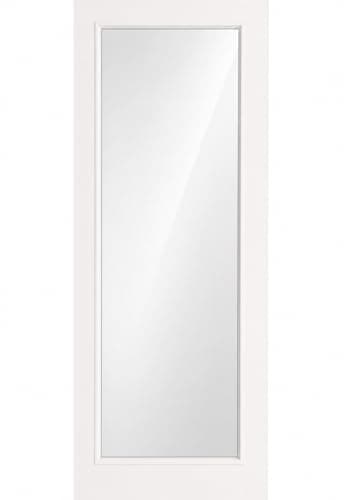 Image of Wickes Solid Internal Door, White Primed Smooth Full Glazed with Clear Toughened Glass Panel, Can be Painted to Match Decor, 30x78 inches with 35mm Thickness, 762x1981x35mm