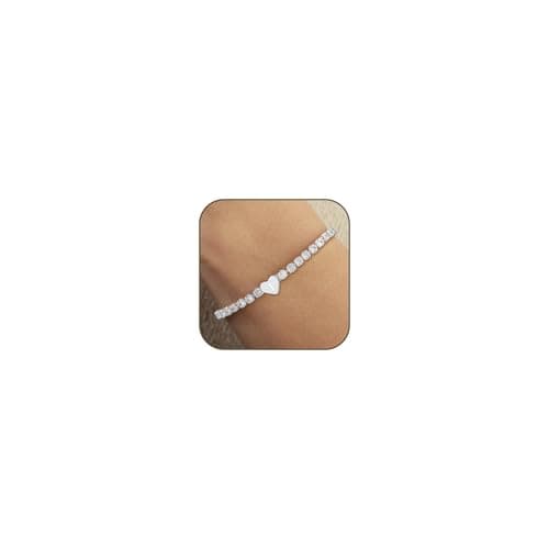 Image of KLIFOWDY Initial Tennis Bracelet for Women Girls 925 Sterling Silver Letter A-Z Heart Cubic Zirconia Bracelets Birthday Gifts for Women Girlfriend Daughter Sister (I)
