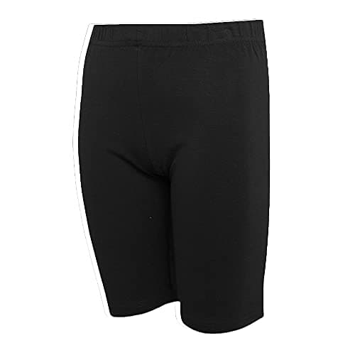 Image of Owasi Kids Girls Cotton Plain Pants Stretch Cycling Gym Swimming Pull On Exercising Shorts 2-16 Years (Black, 15-16 Years)