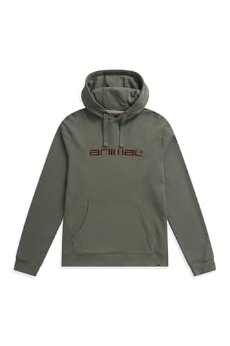 Image of Animal Driver Mens Cotton Logo Hoodie - Relaxed Fit Sweathsirt with Adjustable Hood - Beach, Outdoors, Holiday & Hiking Khaki S
