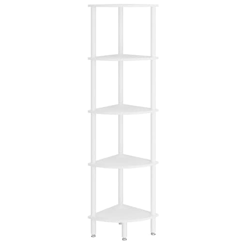 Image of IBUYKE 5 Tier Corner Shelf Stand,Industrial Corner Display Rack,Corner Bookshelf for Living Room, Bedroom, Kitchen, Home Office, White WBC010W