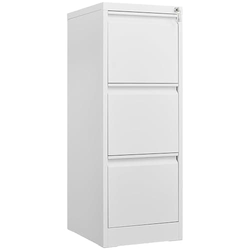 Image of Crevyteg 3 Drawer Filing Cabinet,Metal Vertical Filing Cabinets with Lock for Home Office,Heavy Duty File Storage Cabinet for Letter/Legal/A4/F4 Size File, White