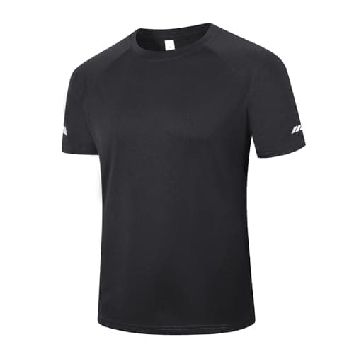 Image of Cimic Men's T-Shirts Quick Dry Gym Tops Short Sleeve Sport Moisture Wicking Shirts Running Breathable Workout Athletic Tshirts(T5020-Black-M)