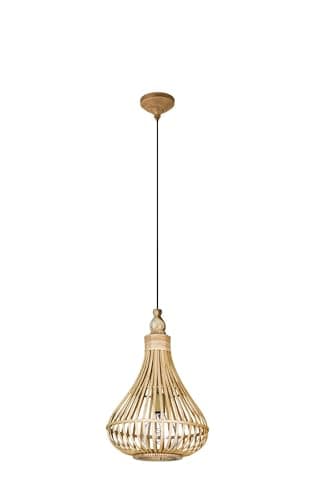 Image of Eglo Amsfield Pendant Light, Vintage, Nature, Boho, Nordic Design Hanging lamp, Dining Room, Living Room Lighting, Steel and Wooden Natural Colour, E27 Socket, Ø 13.8 inches