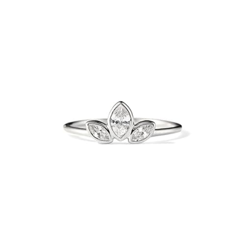 Image of PERIMADE 925 Sterling Silver Clover Band Ring for Women, 18K Gold Plated Cubic Zirconia Three Leaf Trefoil Stacking Band Ring Hypoallergenic Birthday Friendship Jewelry Gift Size 6, Silver
