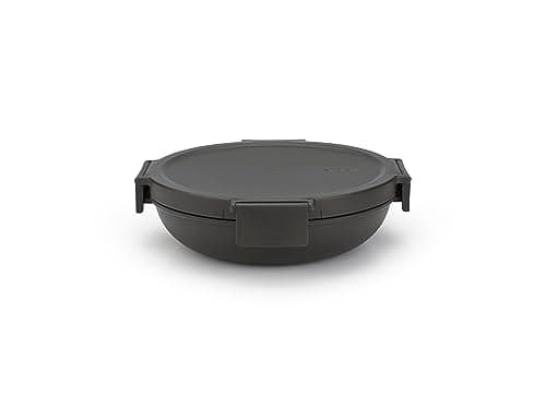 Image of Brabantia - Make & Take Lunch Bowl 1L - Compact Flat Design - Airtight Closure - Leakproof - Lid with Clips - Suitable for Freezer - Dishwasher & Microwave Safe - Dark Grey