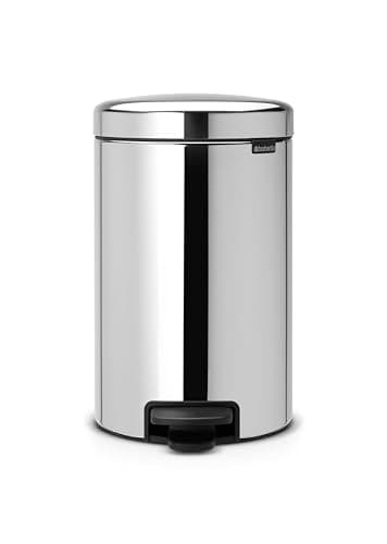 Image of Brabantia NewIcon Pedal Bin 12L, Soft-Closure Rubbish Waste Bin, Removable Inner Bucket + Free Bin Bags, Brilliant Steel
