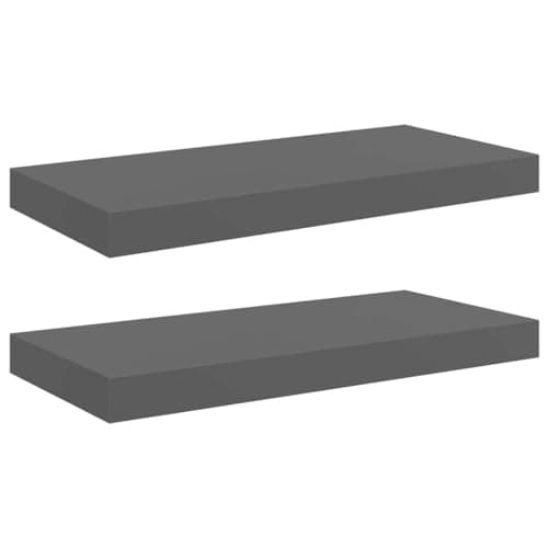 Image of vidaXL 2x Floating Wall Shelves Living Room Furniture Shelving Display Ledge Hanging CD Rack Wall Board Wall-mounted Bookcase High Gloss Grey MDF