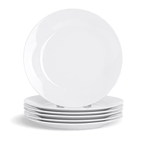 Image of Argon Tableware 6X White Dessert Plates 19cm (7.5") - Wide Rim Small Dinner & Bread Plates - Elegant Dessert Serving Set for Home & Restaurants - Microwave & Dishwasher Safe