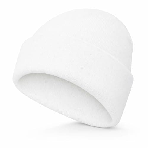 Image of WS UK Kids Beanie Hat - Unisex Slouch Winter Woolly Turn Up Knitted (White)