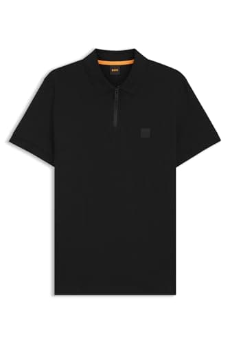 Image of BOSS Mens Zip Polo Short Sleeve Cotton Black XL