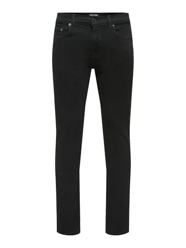 Image of ONLY & SONS Mens Onsloom Black Dcc 0448 Noos Slim Jeans, Black (Black Denim Black Denim), 32W / 30L UK