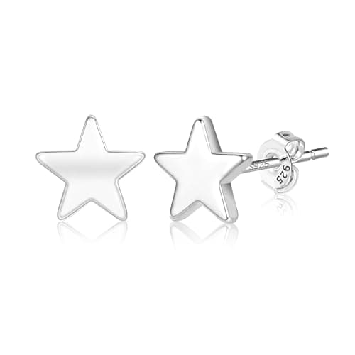 Image of ASH'S CHOICE Sterling Silver Star Stud Earrings - Small Tiny Cartilage Star Earrings for Women, Girls, Kids & Children