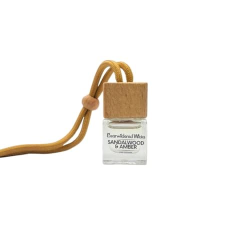 Image of Sandalwood & Amber Scented Car Diffuser | 6-12 Week Fragrance Release | Hanging or Vent Clip Vehicle Air Freshener | Modern Flip & Refresh Glass Cube Design | Handmade in Scotland | 5ml