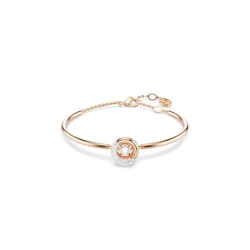 Image of Swarovski Dextera Bangle Bracelet, Clear Round-Cut Stone and Clear Pavé Crystals in a Rose Gold-Tone Finished Setting, Part of the Dextera Collection