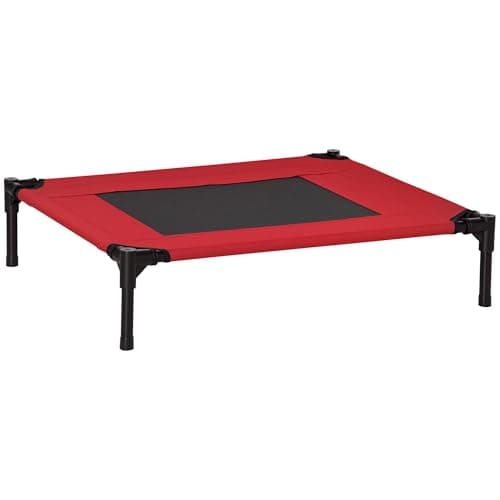 Image of PawHut Elevated Pet Bed Portable Camping Raised Dog Bed w/ Metal Frame Black and Red (Medium)