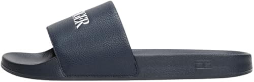 Image of Tommy Hilfiger Men’s Print Tumble Slides with Logo, Blue (Desert Sky), 7