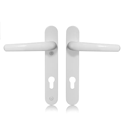 Image of Schlosser Technik Uros White Door Handle (PZ 92mm, 122mm Screw Hole Distance, 211mm Overall) Aluminium Short Backplate, UPVC Front Door Handle