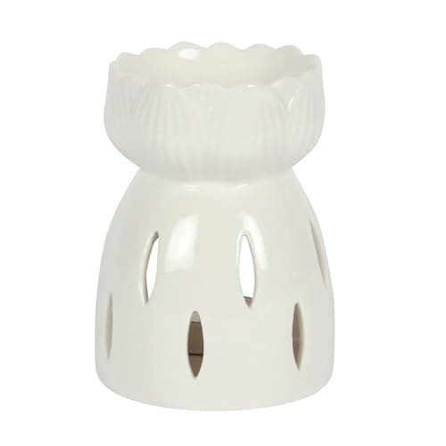 Image of CHACH Wax Burner, White Gloss Lotus Flower Cut Out Oil Burner, Wax Melts Tea light Holder Home Fragtance Oil Burners, Aroma Diffusers, Aromatherapy Accessories