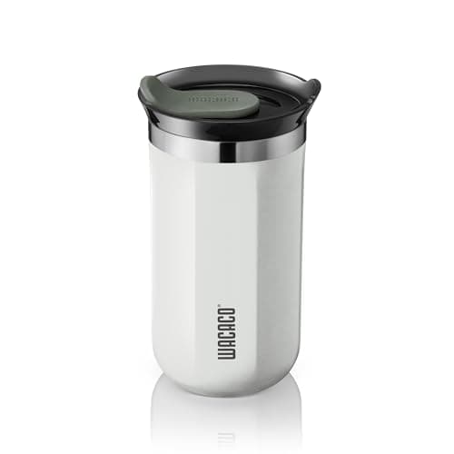 Image of WACACO Octaroma Lungo Vacuum Insulated Coffee Mug, Double-Wall Stainless Steel Travel Tumbler with Drinking Lid, 10 fl oz(300ml), M Size, Ceramic White