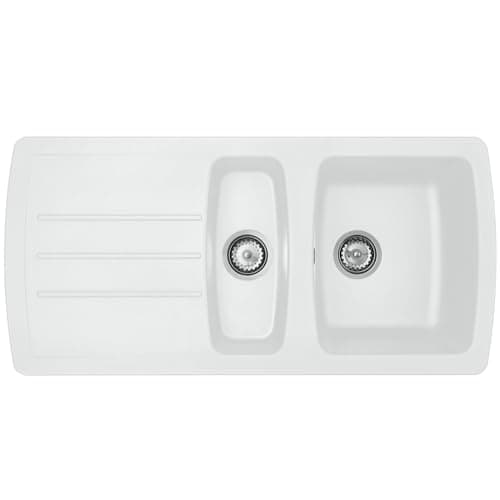 Image of Liquida ZEN150WH 1.5 Bowl Composite Reversible White Kitchen Sink and Waste Kit