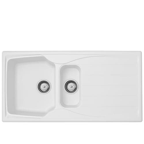 Image of Liquida CMP15WH 1.5 Bowl Reversible White Kitchen Sink and Waste Kit